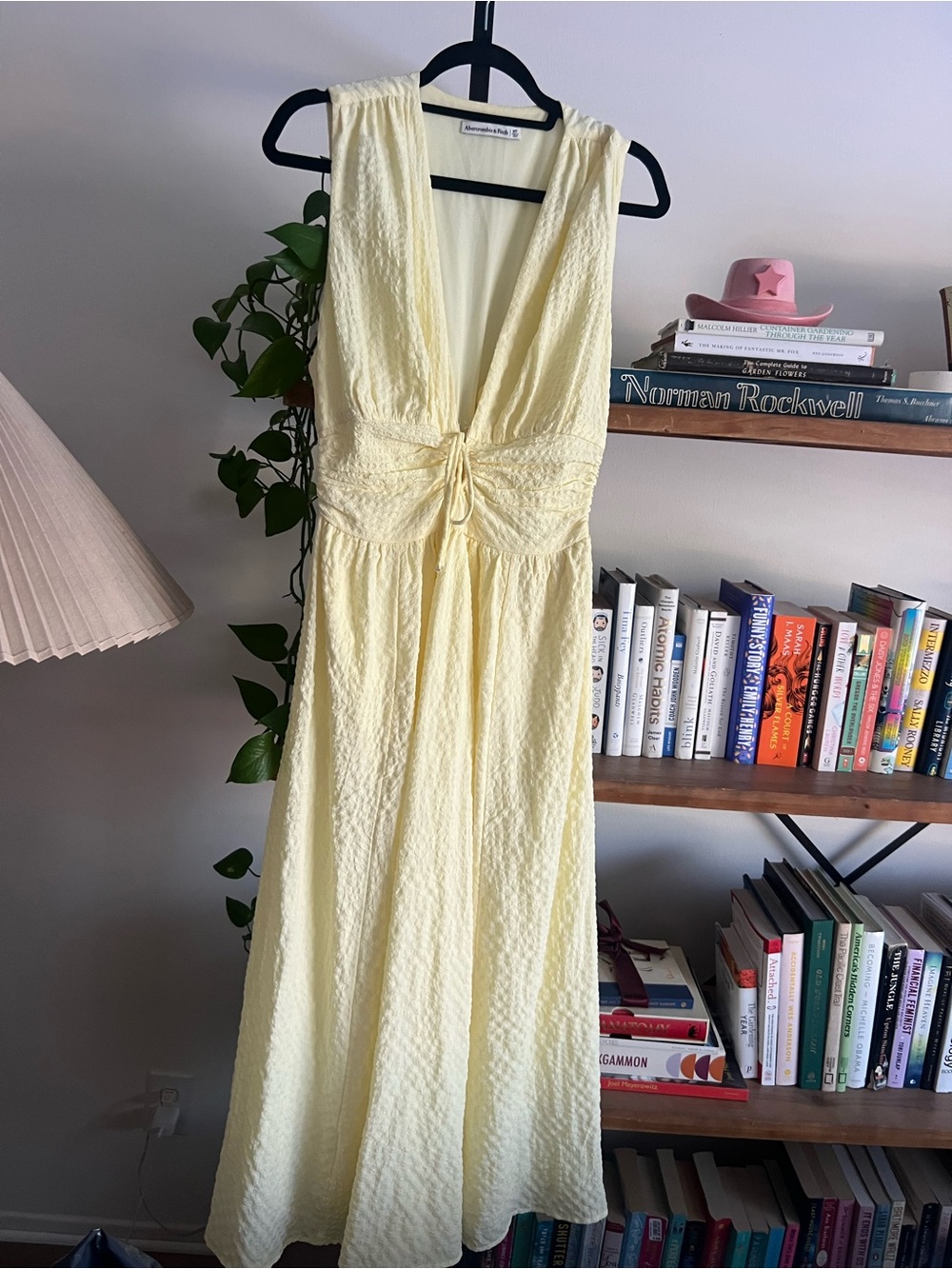 Abercrombie & Fitch Pale Yellow Maxi Dress with Front Tie